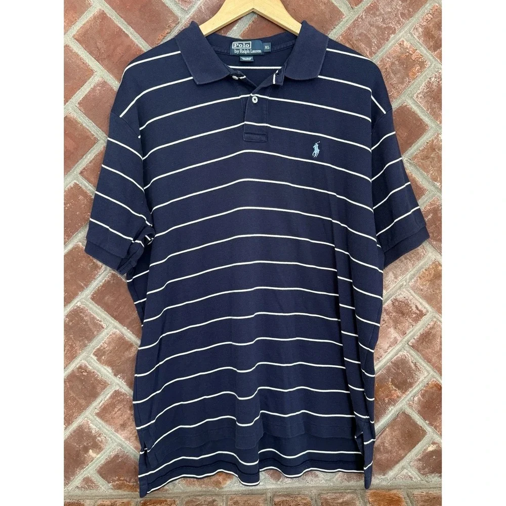 Polo by Ralph Lauren Polo Shirt Mens Size XL Golf Blue White Stripe Short Sleeve